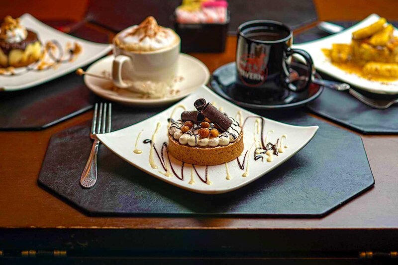 Pastry dessert with mug of coffee