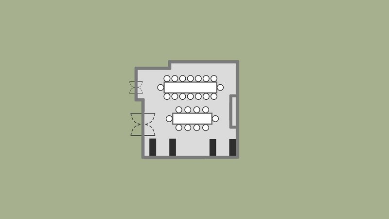 Log Cabin Room Floor Plan - set with 2 tables set for 16 guests and 10 guests